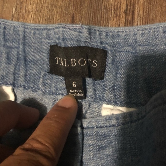 Talbots Pants Women's 6 Blue Perfect Wide Leg Cropped High Rise Linen - Picture 2 of 6